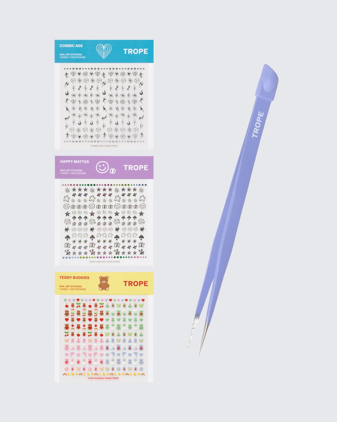 3款美甲貼紙+鑷子夾 • 超值組
